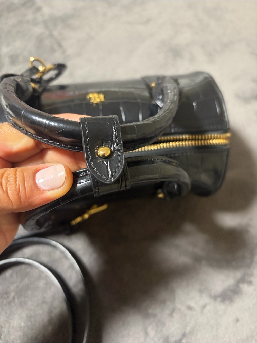 Ralph Lauren Black Croc-Embossed Mini Barrel Bag with Gold Hardware - Picture 11 of 15
